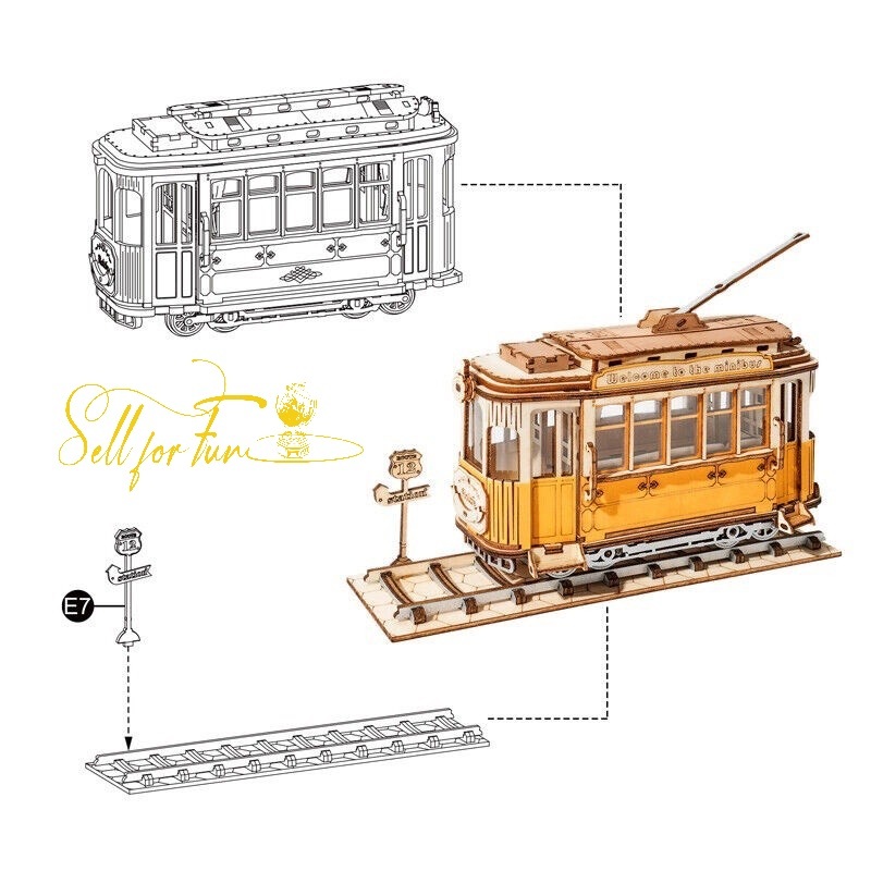 Đồ Chơi Lắp Ráp Mô Hình Gỗ 3D ROBOTIME Xe Bus Cắm Trại ROLIFE TRAMCAR TG505