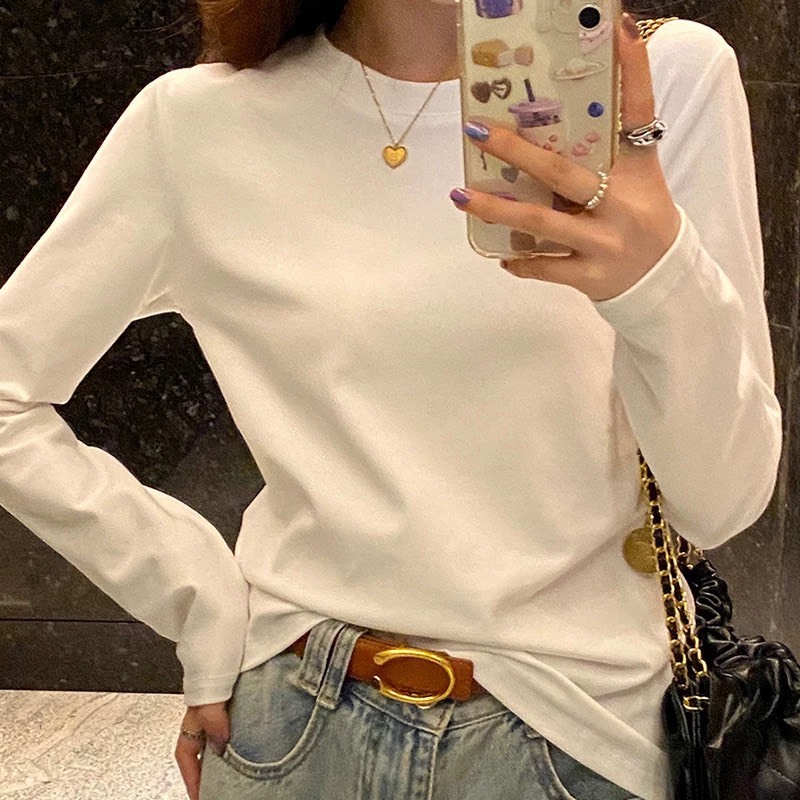 Áo thun nữ tay dài, Cổ tròn chất cotton 4 chiều chính phầm JULY fashion2023, Áo Phông nữ tay dài phom ôm nhẹ