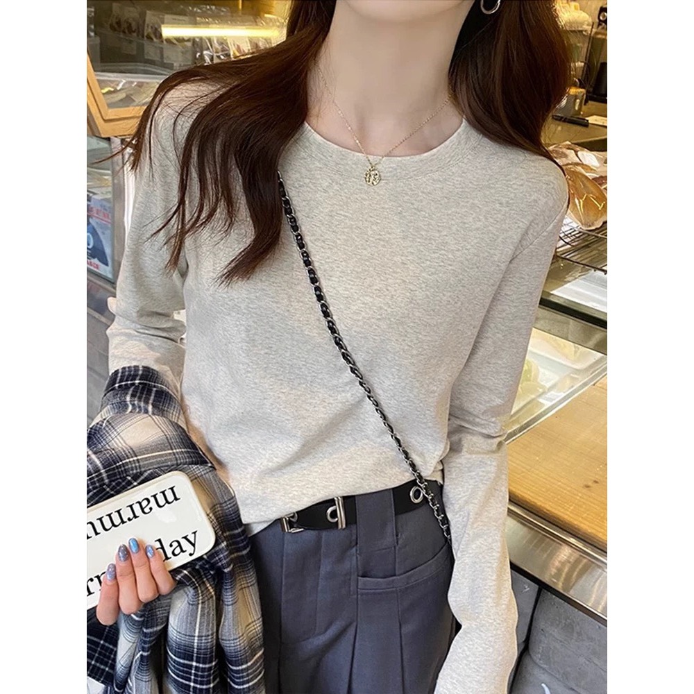 Áo thun nữ tay dài, Cổ tròn chất cotton 4 chiều chính phầm JULY fashion2023, Áo Phông nữ tay dài phom ôm nhẹ