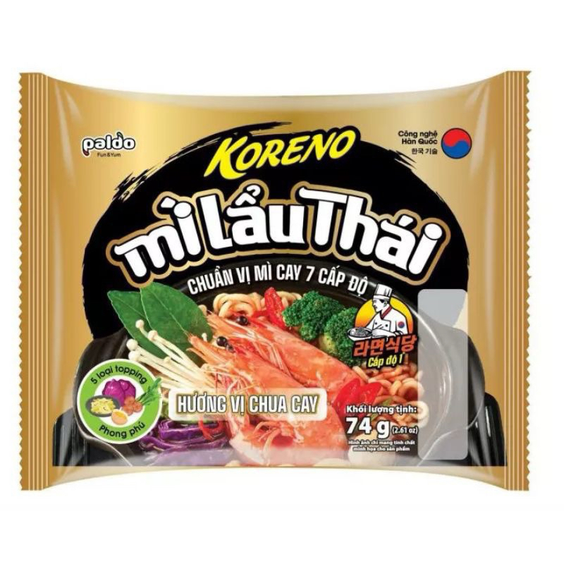 THÙNG 20 GÓI MÌ LẨU THÁI KORENO HƯƠNG VỊ CHUA CAY 74G/ Mì LẨU THÁI CHUẨN VỊ MÌ CAY 7 CẤP ĐỘ [ Date Mới ]