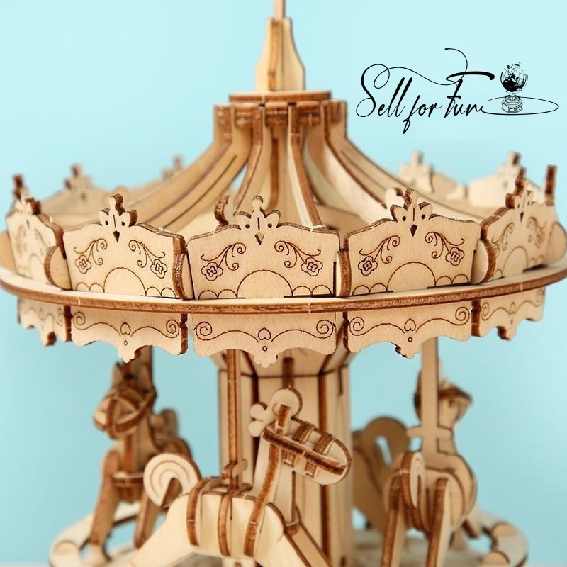 Đồ Chơi Lắp Ráp Mô Hình Gỗ 3D ROBOTIME Vòng Xoay Ngựa Gỗ ROLIFE Merry Go Round TG404