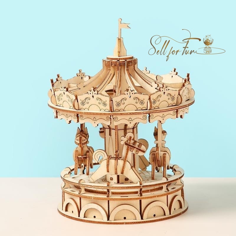 Đồ Chơi Lắp Ráp Mô Hình Gỗ 3D ROBOTIME Vòng Xoay Ngựa Gỗ ROLIFE Merry Go Round TG404