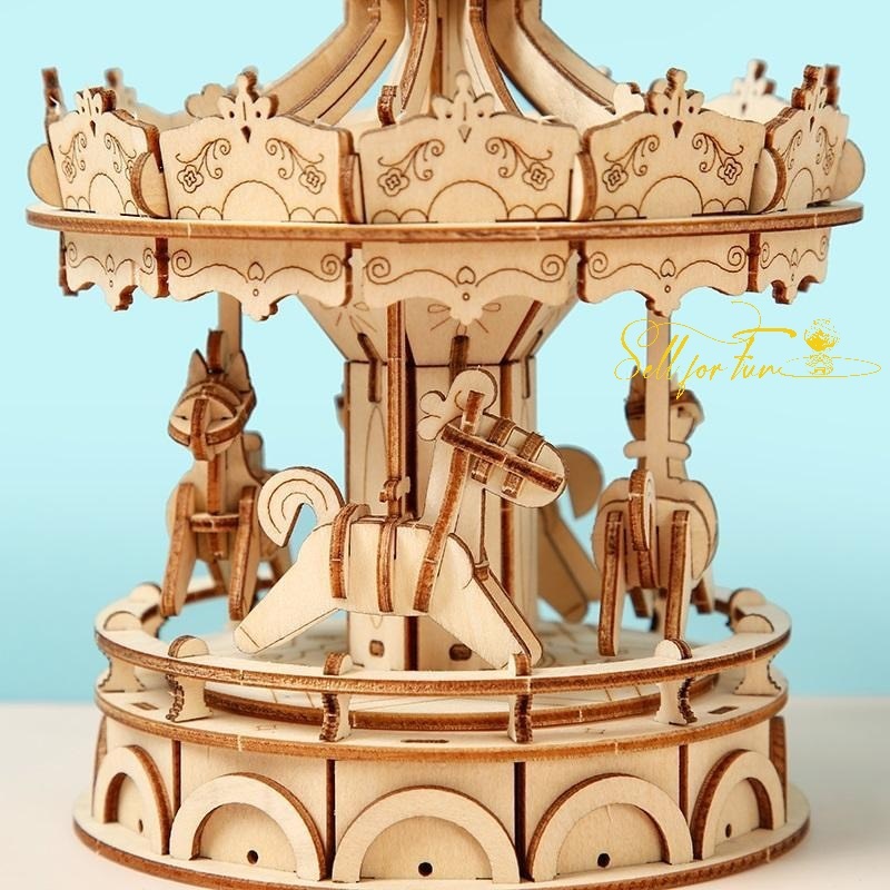 Đồ Chơi Lắp Ráp Mô Hình Gỗ 3D ROBOTIME Vòng Xoay Ngựa Gỗ ROLIFE Merry Go Round TG404