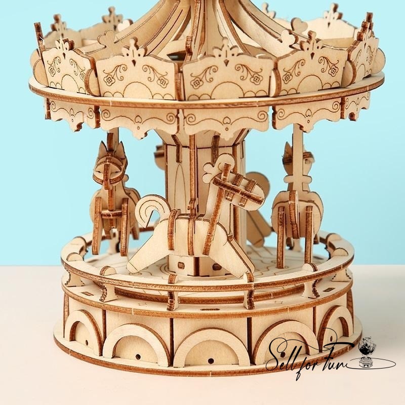 Đồ Chơi Lắp Ráp Mô Hình Gỗ 3D ROBOTIME Vòng Xoay Ngựa Gỗ ROLIFE Merry Go Round TG404