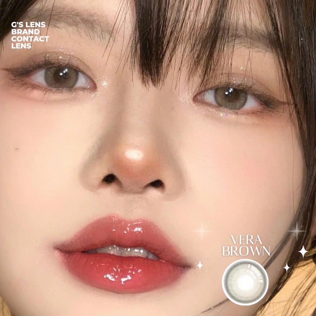 Kính áp tròng Gtrendy VERA BROWN Nâu Tự Nhiên Vân Xước Không Giãn lens 6 tháng Có 0 Đến 7 Độ cận lệch