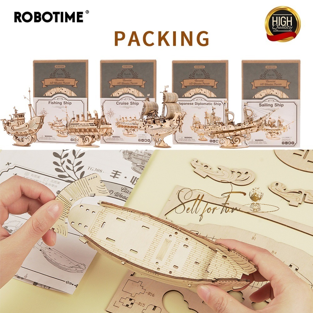 Đồ Chơi Lắp Ráp Mô Hình Gỗ 3D ROBOTIME Thuyền Bườm ROLIFE TG305 TG306 TG307 TG308