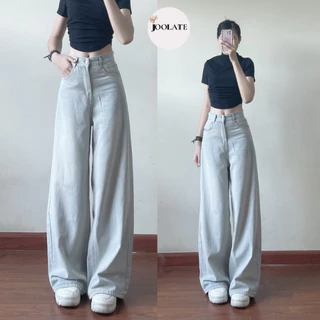 Quần jeans Joolate màu xanh bạc ánh rêu ống rộng lên dáng đẹp mix đồ xinh