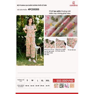Đồ bộ nữ CARDINA chất liệu lụa satin mềm mại thiết kế cổ sen cách điệu màu sắc nhã nhặn trẻ trung 5PCD02