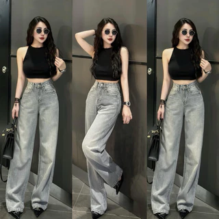 (S-2Xl) HHCHOU Quần Jeans Suông Trơn Màu Bạc Vải Qc mền H3456