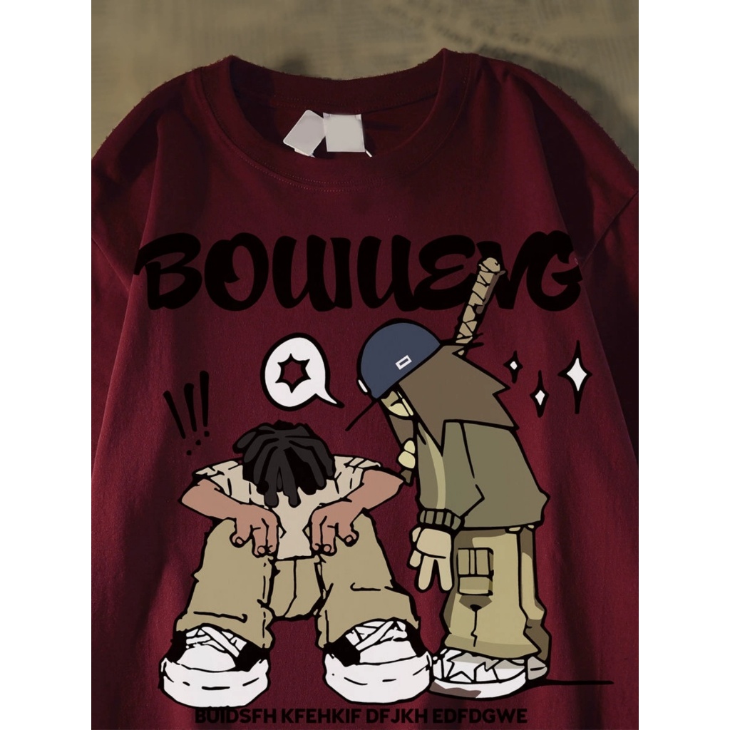Áo Thun Nam HappyTee - Áo Tay Lỡ Nam Form Rộng Bóng Chày BOWUENG Chất vải cotton 100 cao cấp - 3 Màu Kem, Đen, Đỏ Đô