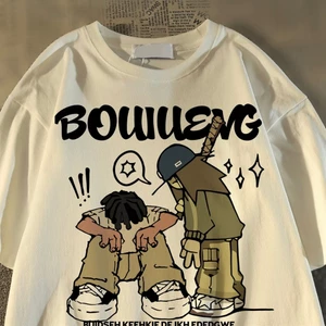 Áo Thun Nam HappyTee - Áo Tay Lỡ Nam Form Rộng Bóng Chày BOWUENG Chất vải cotton 100 cao cấp - 3 Màu Kem, Đen, Đỏ Đô