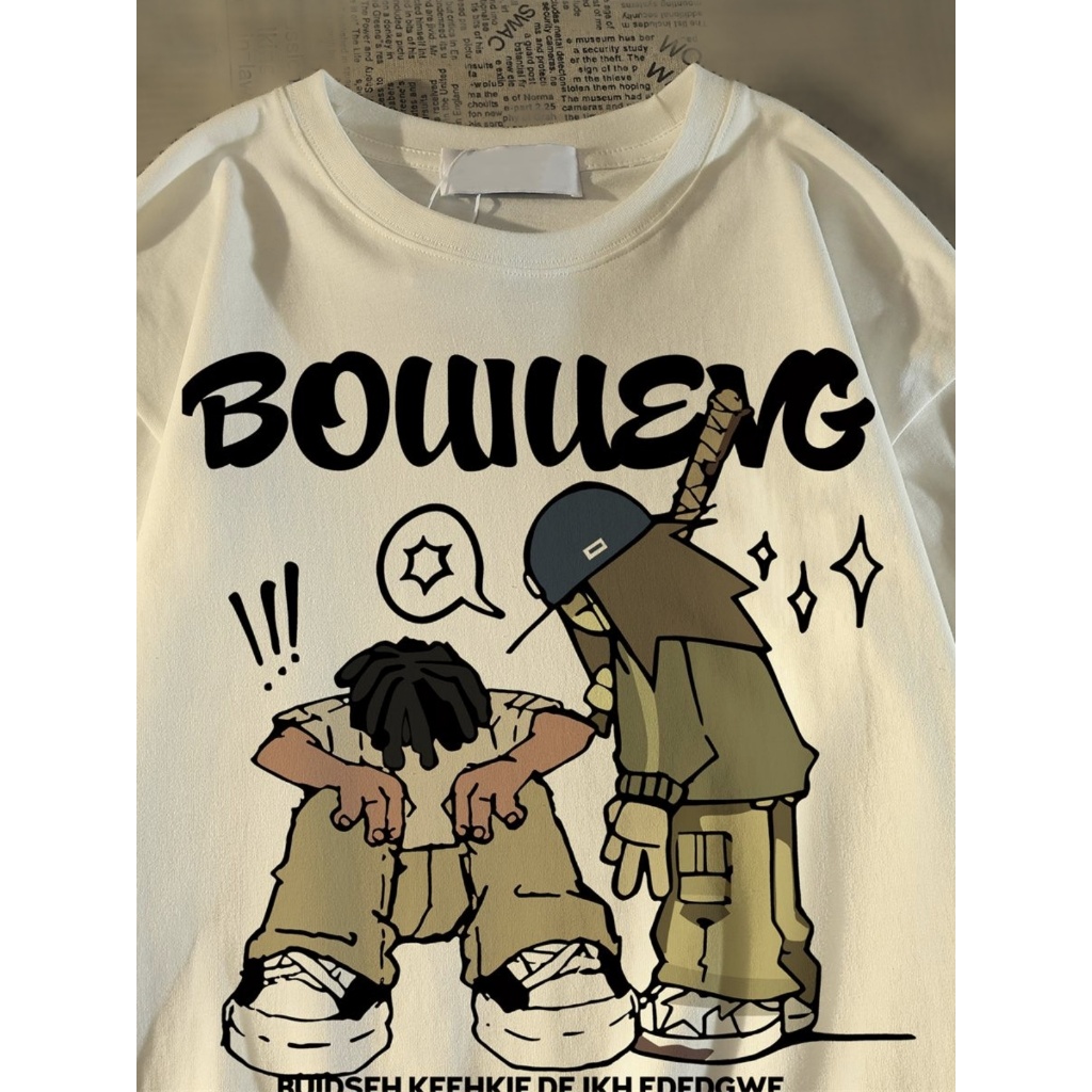 Áo Thun Nam HappyTee - Áo Tay Lỡ Nam Form Rộng Bóng Chày BOWUENG Chất vải cotton 100 cao cấp - 3 Màu Kem, Đen, Đỏ Đô