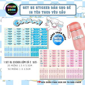 Set 85 Sticker Dán Đồ Dùng Cho Bé In theo yêu cầu - PVC chống thấm -Colorboomshop