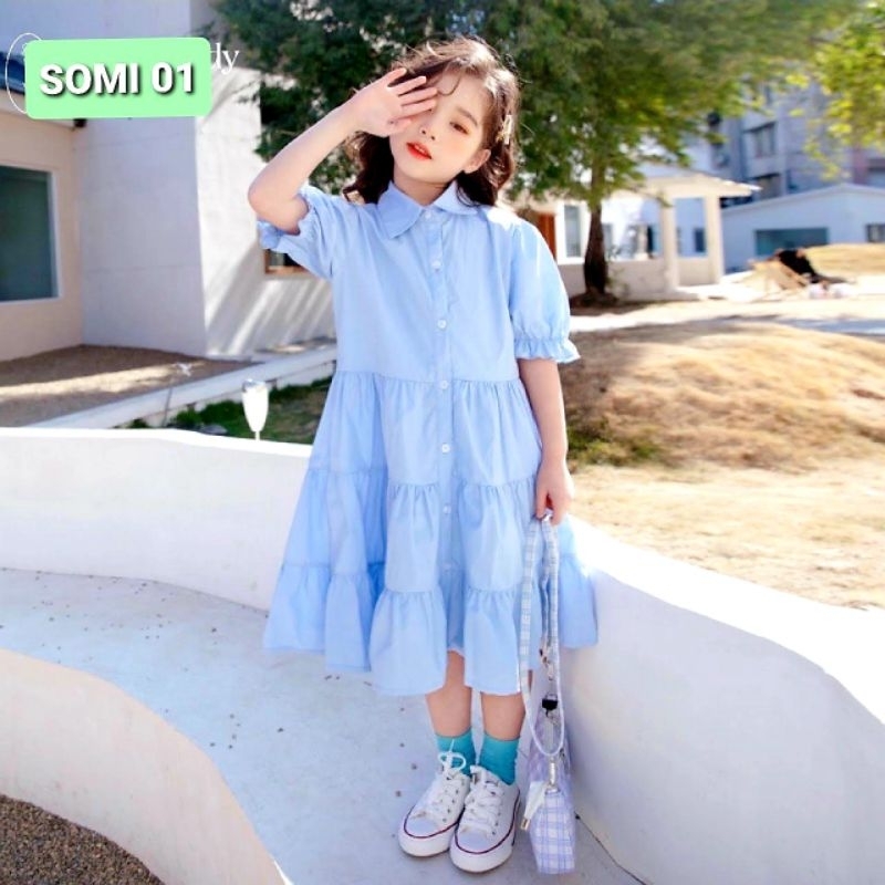 Váy Đầm Cao Cấp Cho Bé Gái Babydoll Sơ Mi Thô Lụa Mềm Thấm Hút Tốt Dáng A Xòe