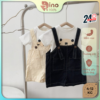 Set yếm đùi Kaki mềm kèm áo tăm lạnh cho bé trai, bé gái 4-12kg. Bộ yếm 2 dây cho bé. Dino Kids