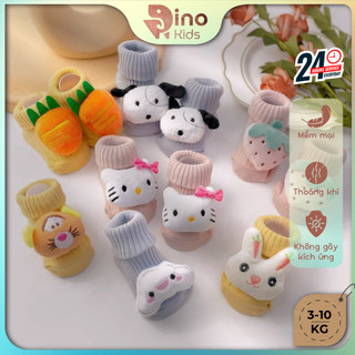Tất vớ cổ cao gắn thú dễ thương cho trẻ sơ sinh 3-10kg. Phụ kiện trẻ em quảng châu. Dino Kids