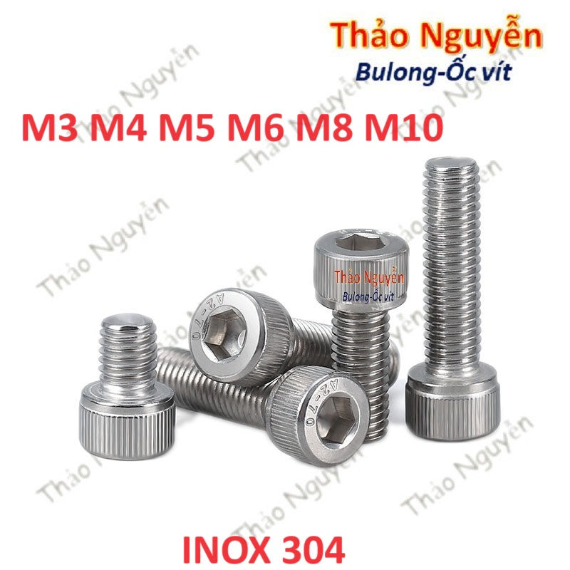 Set 10 con Ốc - Bulong Lục Giác Inox chìm đầu trụ có khía 304 M3 M4 M5 ...