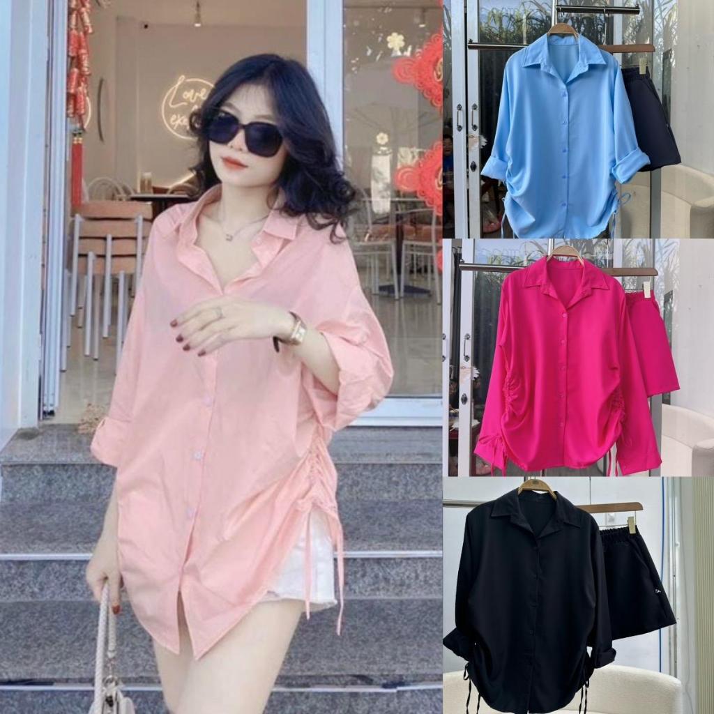 Set Sơ Mi Nữ Bigsize 50-95kg Quần Áo Tay Dài Vải Lụa Chéo Mềm Mát Cho Nữ Chubby SET914