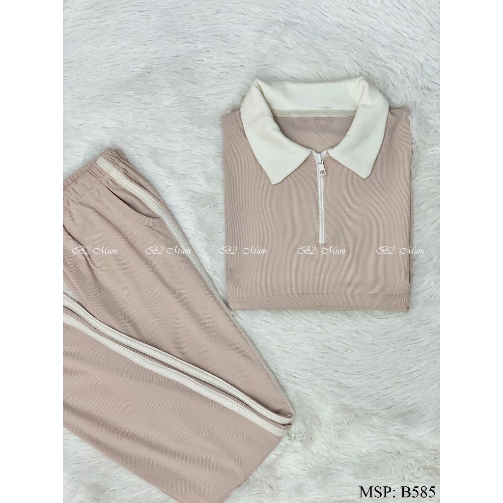 Bộ bầu mặc nhà và sau sinh chất tăm hàn mỏng cao cấp, mềm co giãn 4 chiều có khóa cho bé ti B585 B2MUM