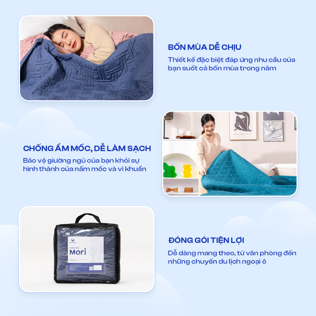 Ảnh Chăn Goodnight Mori Mềm Mịn Thoáng Mát, Màu Đơn Sắc Nhẹ Nhàng Kháng Khuẩn Tự Nhiên 160x200cm Vua Nệm 4