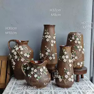 lọ hoa đắp hoa đào trắng nổi gốm Bát Tràng cao cấp2