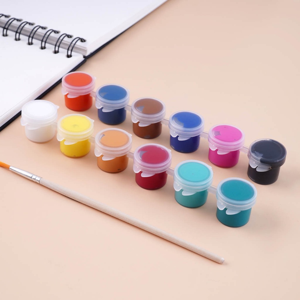 Bộ 12/24 Màu Acrylic 5ml Tô Tượng ARTMATE Dạng Hũ Tiện Lợi Cho Bé, Kèm 1 Cọ Vẽ, Độ Che Phủ Cao, Chồng Được Màu, Màu Tươi
