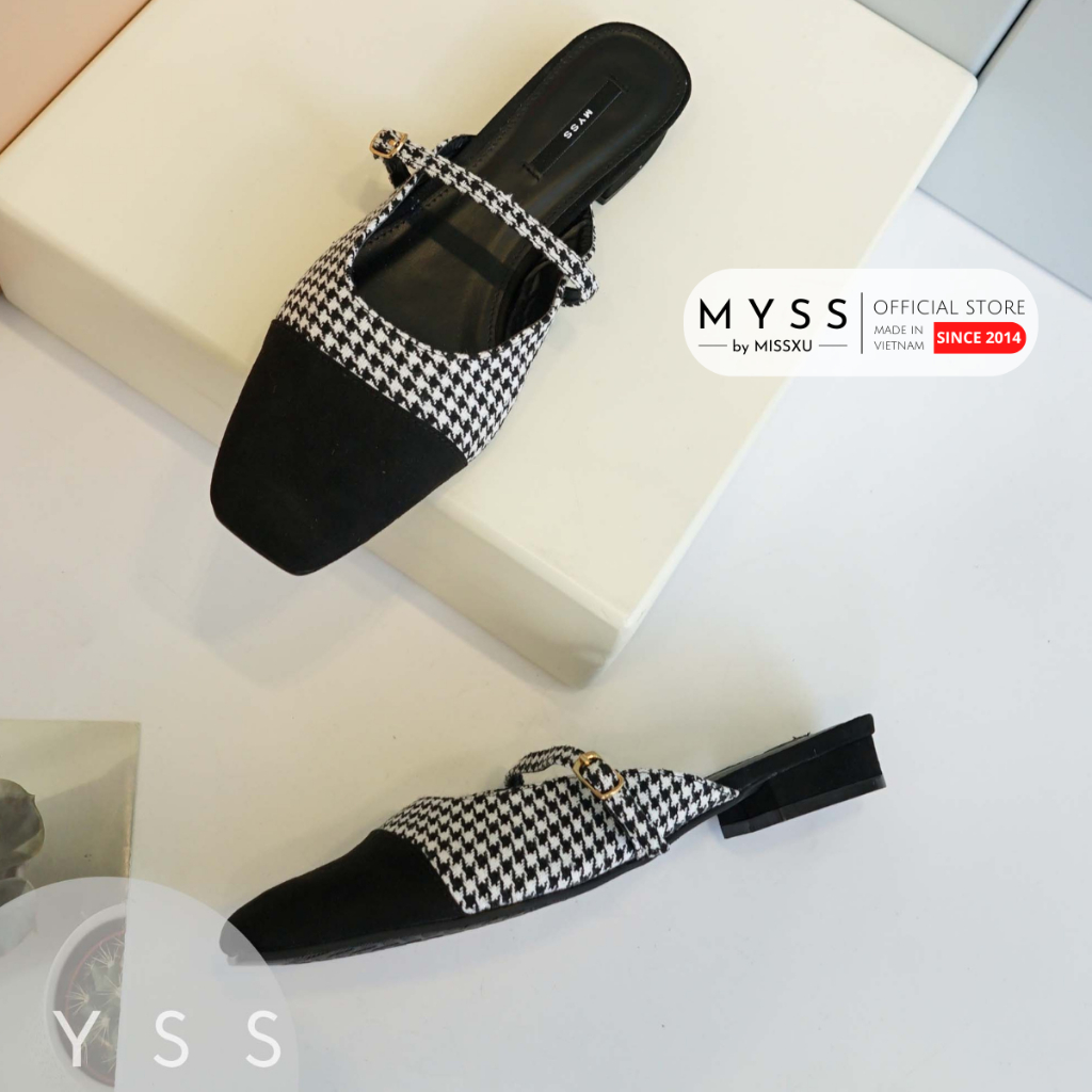 Giày guốc sục nữ MYSS mũi vuông phối dây ngang thời trang - SU136