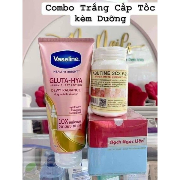 Combo Kem Body Bạch Ngọc Liên + Vaseline 10X Dưỡng ẩm + Kích trắng 3C3 - Trắng nhanh sau 7 ngày