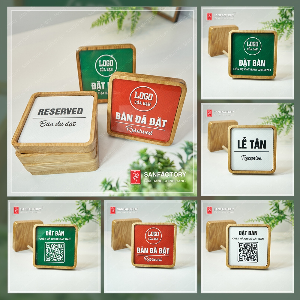 Bảng để bàn Lễ Tân, Đặt Bàn, Bàn Đã Đặt, Reserved – Bảng gỗ mini SAN-DB06