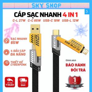 Cáp sạc nhanh đa năng 4 trong 1 hỗ trợ truyền dữ liệu và sạc nhanh 20W và điện thoại android Type-C 65W [SKY]
