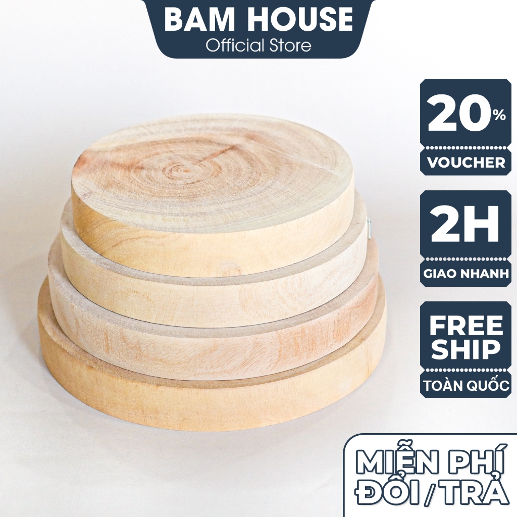 Ảnh Thớt gỗ xà cừ Bam House loại tròn nhiều kích thước cao cấp TGT01 1
