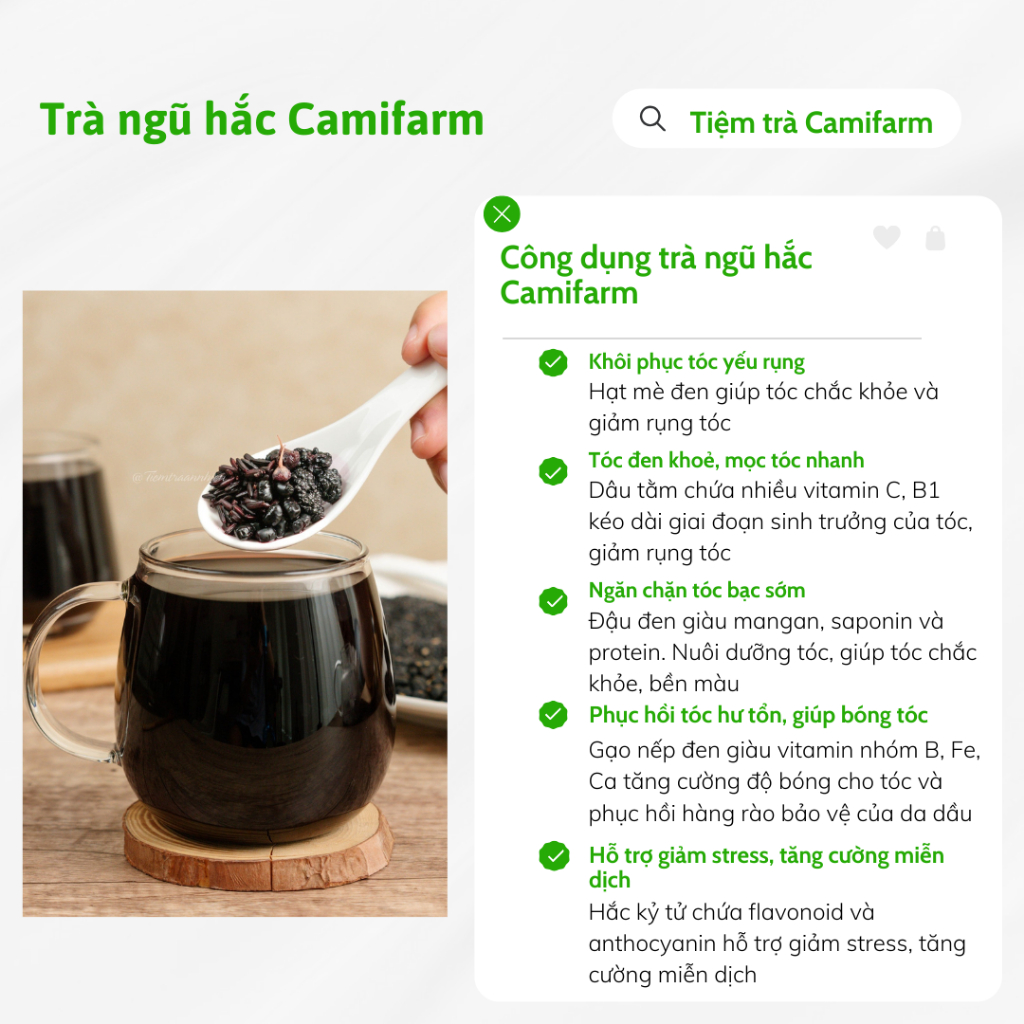 Ảnh Trà ngũ hắc Camifarm hỗ trợ mọc tóc nhanh, chắc khỏe, giảm gãy rụng tóc, giúp tóc bền màu 2