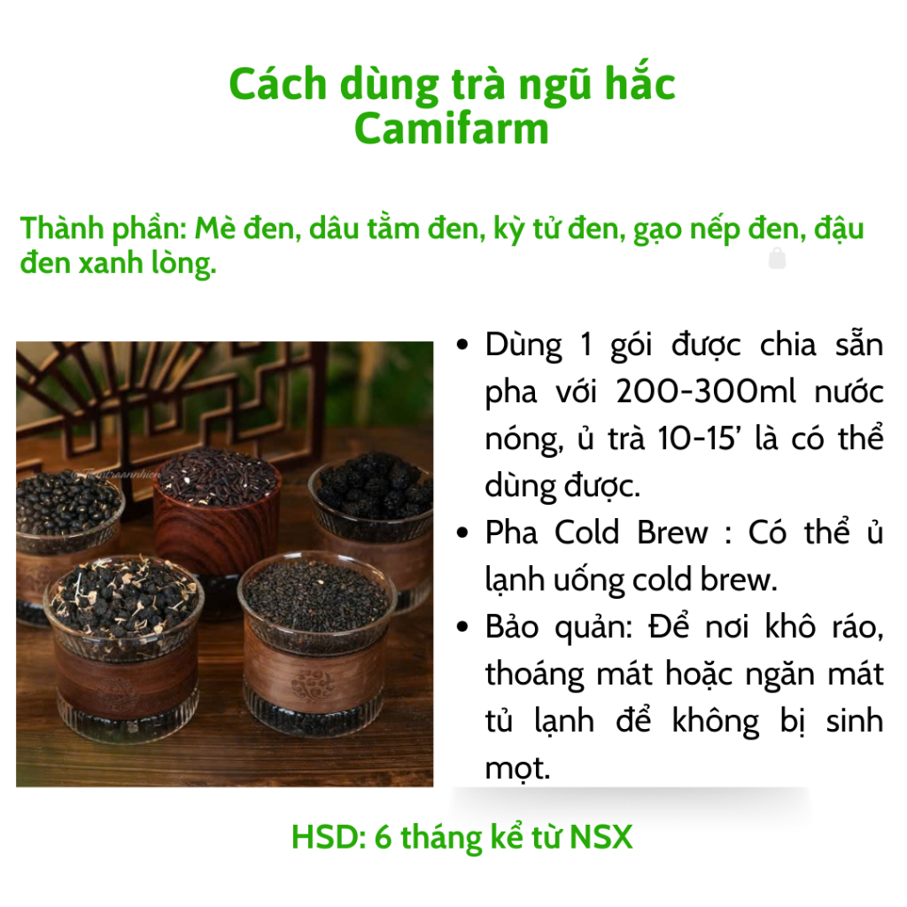 Ảnh Trà ngũ hắc Camifarm hỗ trợ mọc tóc nhanh, chắc khỏe, giảm gãy rụng tóc, giúp tóc bền màu 3