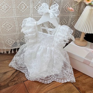 Body ren trắng tặng kèm turban bé gái 3-9kg. Body thiết kế đầy tháng bé gái. Dino Kids