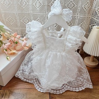 Body ren trắng tặng kèm turban bé gái 3-9kg. Body thiết kế đầy tháng bé gái. Dino Kids
