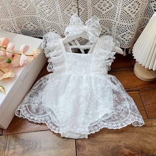 Body ren trắng tặng kèm turban bé gái 3-9kg. Body thiết kế đầy tháng bé gái. Dino Kids