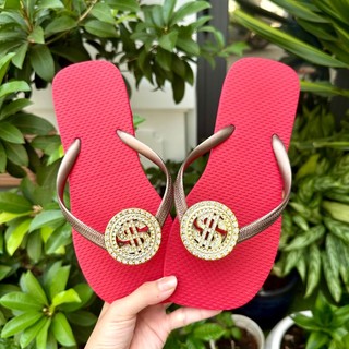 [Mũi Vuông-charm Đồng Tiền] DÉP XỎ NGÓN NỮ GẮN CHARM ĐỒNG TIỀ.N (KHÔNG XOAY) MIX 7 MÀU ĐẾ CAO SU ÊM ÁI