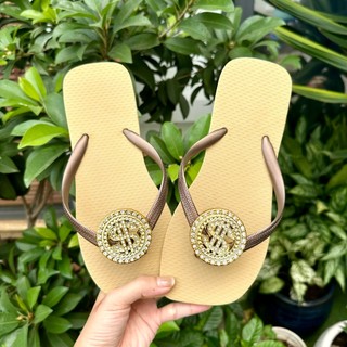 [Mũi Vuông-charm Đồng Tiền] DÉP XỎ NGÓN NỮ GẮN CHARM ĐỒNG TIỀ.N (KHÔNG XOAY) MIX 7 MÀU ĐẾ CAO SU ÊM ÁI