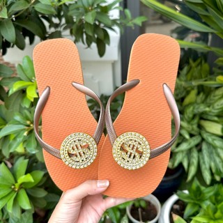 [Mũi Vuông-charm Đồng Tiền] DÉP XỎ NGÓN NỮ GẮN CHARM ĐỒNG TIỀ.N (KHÔNG XOAY) MIX 7 MÀU ĐẾ CAO SU ÊM ÁI