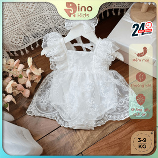 Body ren trắng tặng kèm turban bé gái 3-9kg. Body thiết kế đầy tháng bé gái. Dino Kids