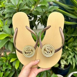 [Mũi Tròn-charm Đồng Tiền] DÉP XỎ NGÓN NỮ GẮN CHARM ĐỒNG TIỀ.N (KHÔNG XOAY) MIX CÙNG 6 MÀU ĐẾ CAO SU ÊM ÁI