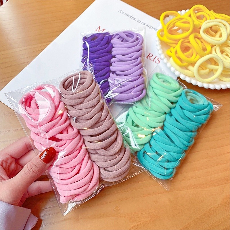 Set 50 Dây Cột Tóc Cao Su Co Giãn Nhiều Màu Phong Cách Hàn Quốc Phụ Kiện Tóc Empoli