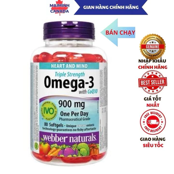 Dầu cá đỏ Omega 3 CoQ10 và Triple Strength Omega-3 900mg Webber Natural; Date 2029