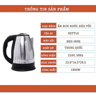 Ấm đun nước siêu tốc inox 1.8 L Electric Kettle chính hãng tốt cho sức khỏe bảo hành 6 tháng
