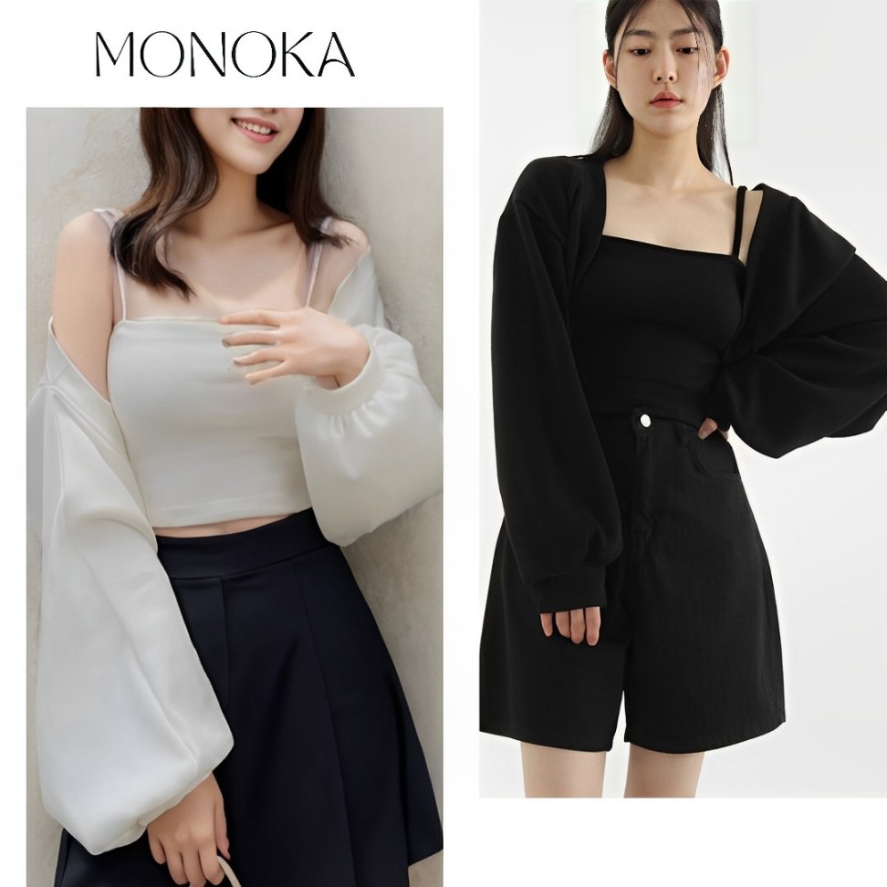Set áo cardigan tay bồng croptop áo 2 dây ngắn Bộ áo kiểu nữ áo khoác ...