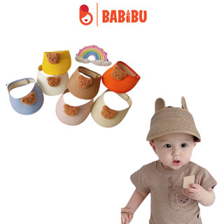 Mũ cói nửa đầu che nắng mùa hè hình gấu cho bé từ 6 tháng
