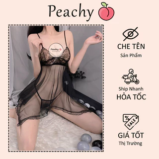Váy ngủ ren xuyên thấu tặng chip gợi cảm đầm ngu nữ 2 dây mặc nhà siêu mỏng đủ màu xinh quyến rũ PEACHY P118