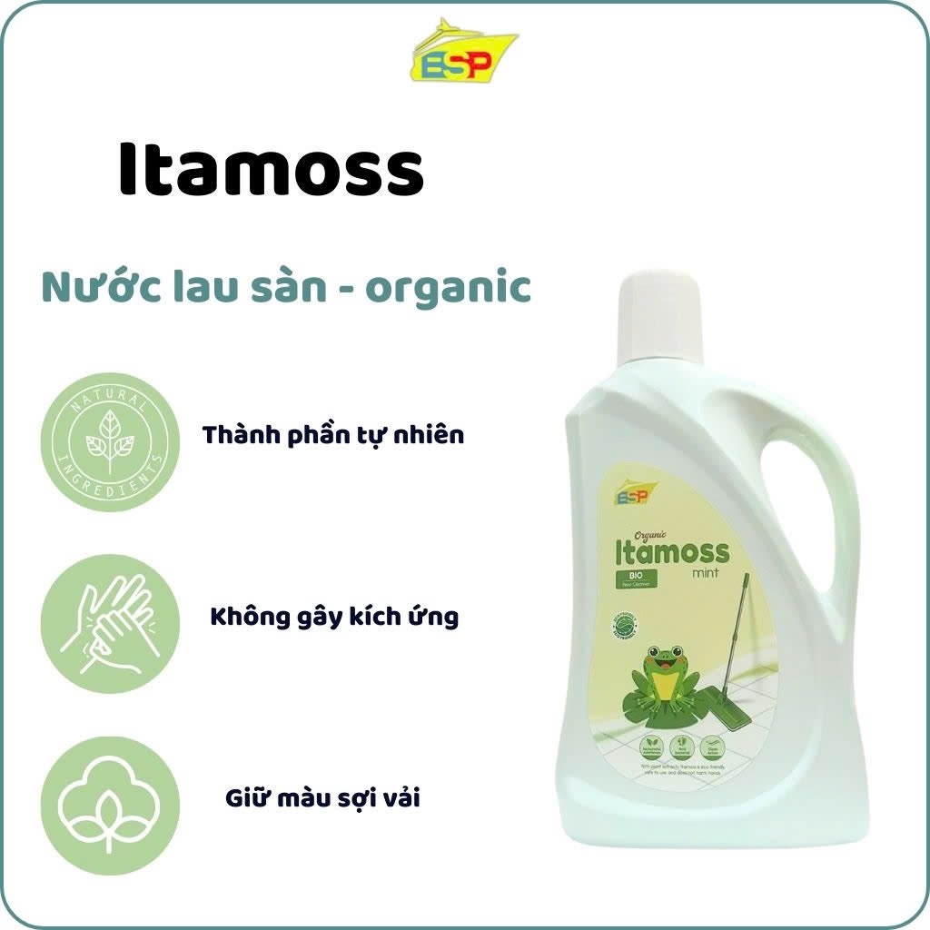 [XẢ HÀNG] Nước lau sàn ITAMOSS hương bạc hà & sả thơm ngát sạch bóng kháng khuẩn – Can 1kg - date tháng 12-2026