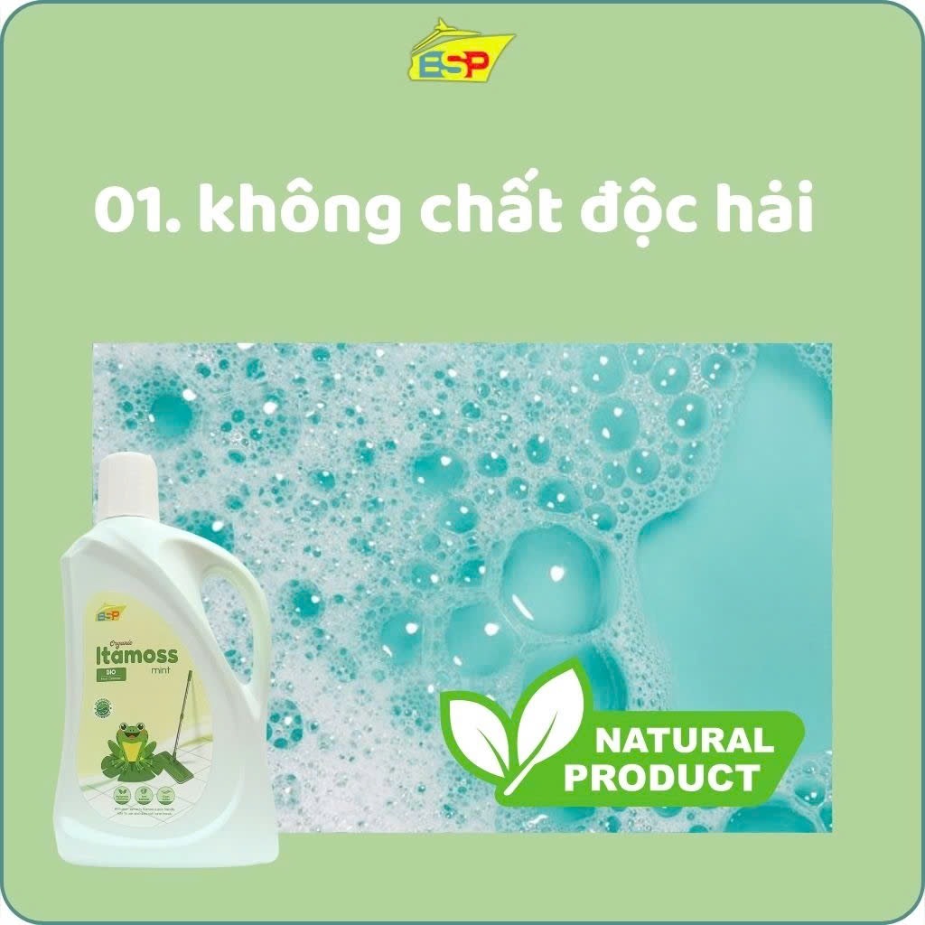 [XẢ HÀNG] Nước lau sàn ITAMOSS hương bạc hà & sả thơm ngát sạch bóng kháng khuẩn – Can 1kg - date tháng 12-2026