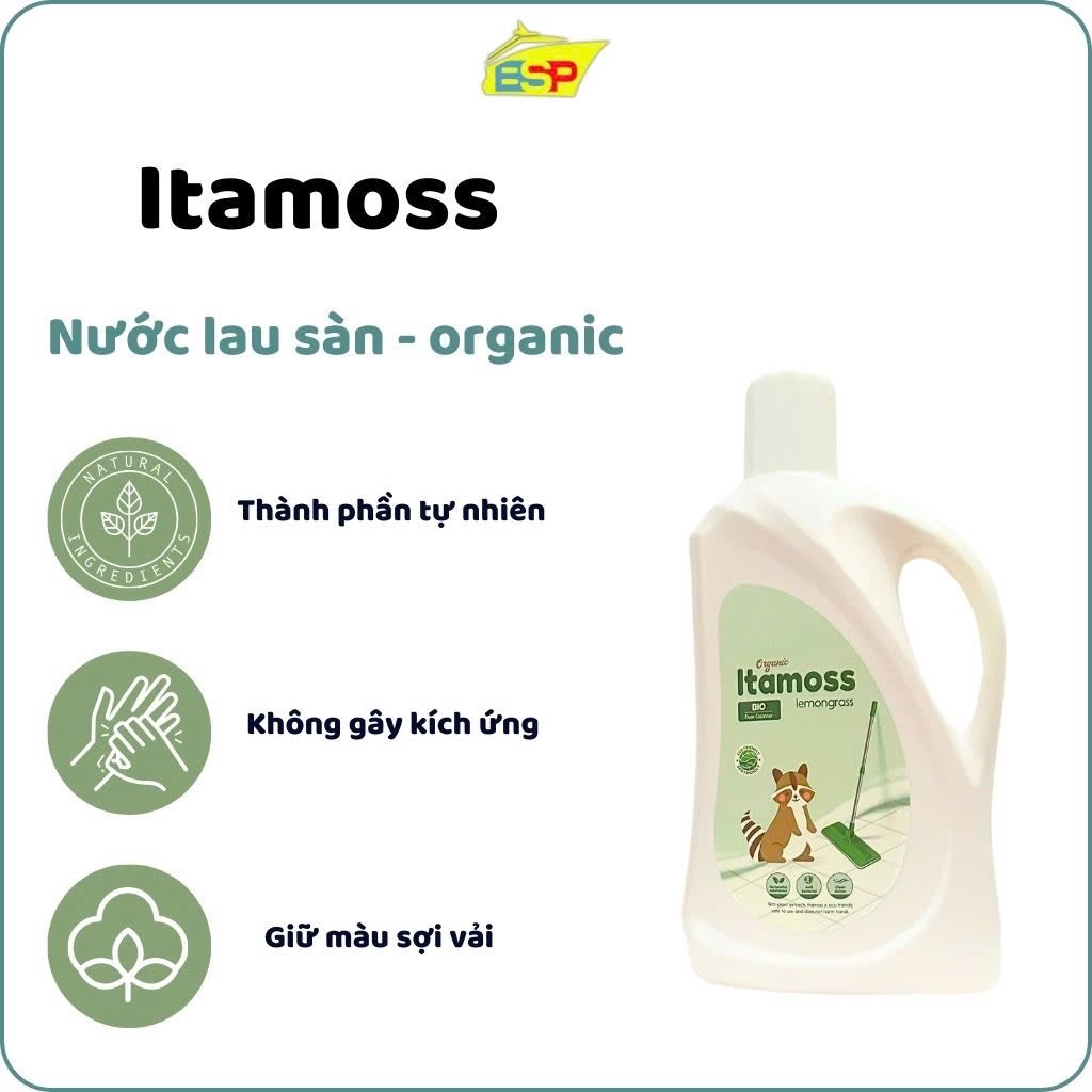 [XẢ HÀNG] Nước lau sàn ITAMOSS hương bạc hà & sả thơm ngát sạch bóng kháng khuẩn – Can 1kg - date tháng 12-2026